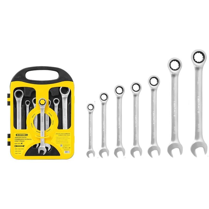 Jogo de chave combinada com catraca 8 a 19 mm com 7 peças - BOM